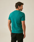 Mens T-Shirt Slim Fit Short Sleeve Cotton Subtle Slub Heavy Rib Collar Printed Front Graphic Seam Details - Green 63_641H004_VER185322_6