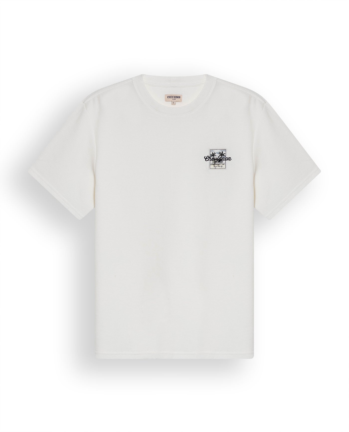 Mens T-Shirt Slim Fit Short Sleeve Cotton Polyester Waffle Texture Chest Embroidery Overlay Label - Raw 63_641H006_CRU110606_3