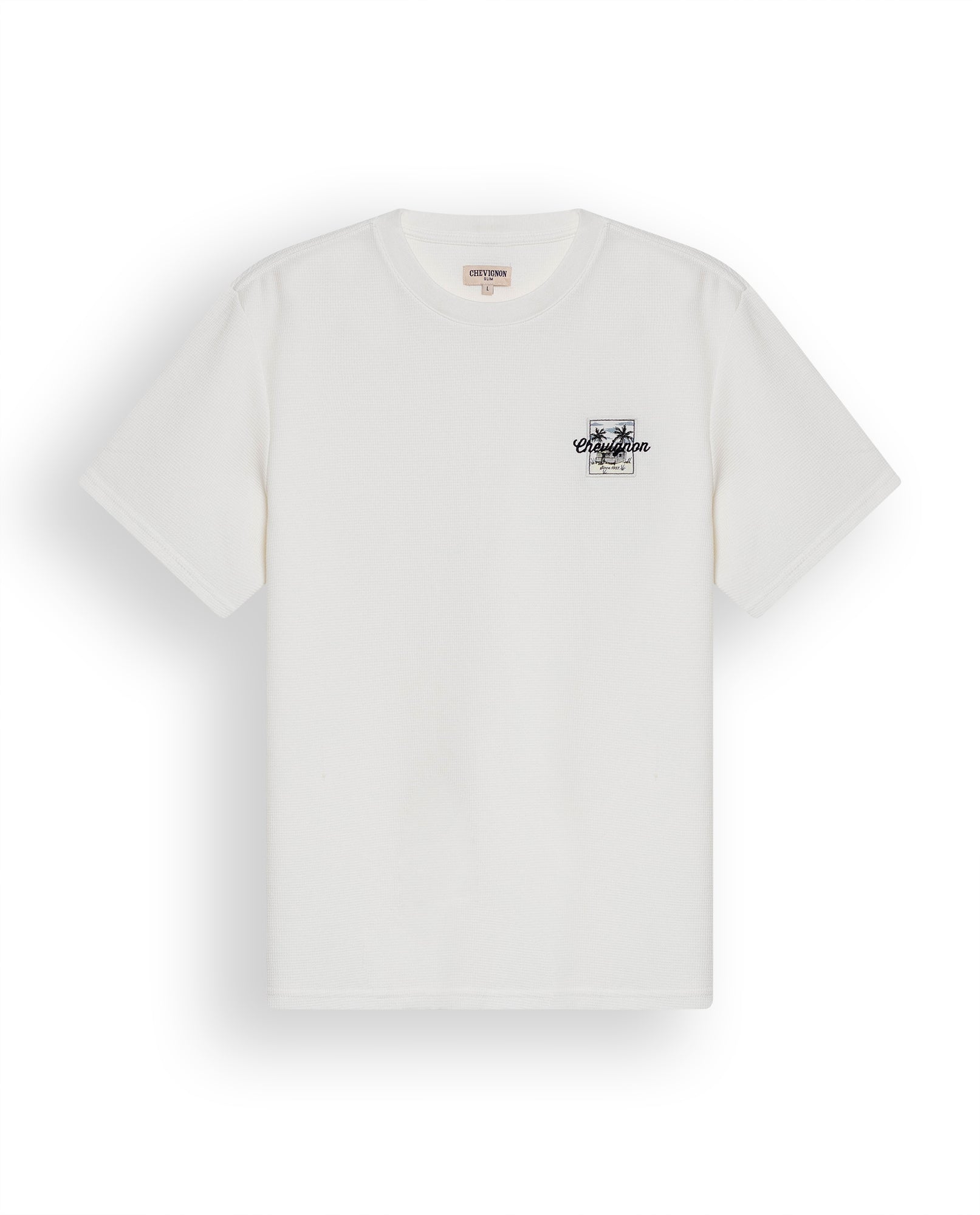 Mens T-Shirt Slim Fit Short Sleeve Cotton Polyester Waffle Texture Chest Embroidery Overlay Label - Raw 63_641H006_CRU110606_3