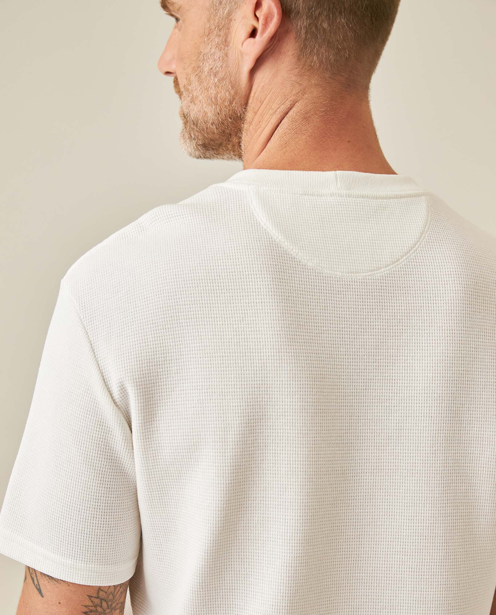 Mens T-Shirt Slim Fit Short Sleeve Cotton Polyester Waffle Texture Chest Embroidery Overlay Label - Raw 63_641H006_CRU110606_7