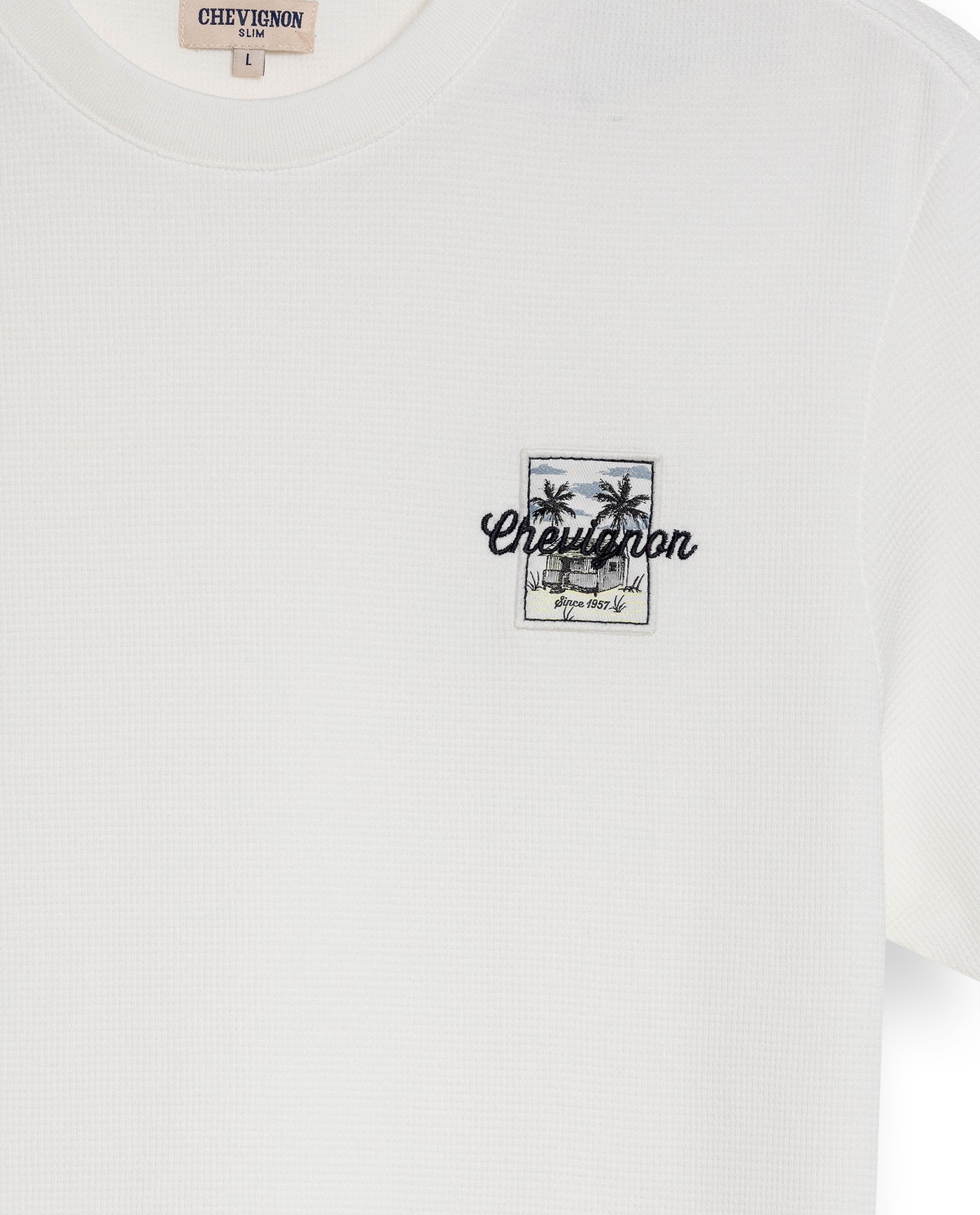 Mens T-Shirt Slim Fit Short Sleeve Cotton Polyester Waffle Texture Chest Embroidery Overlay Label - Raw 63_641H006_CRU110606_8