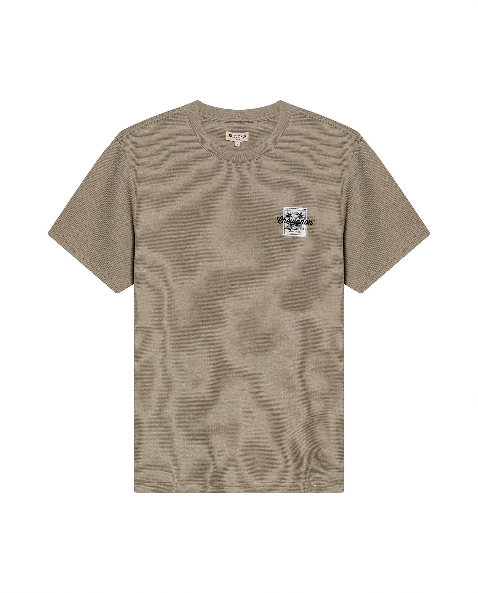 Mens T-Shirt Slim Fit Short Sleeve Cotton Polyester Waffle Texture Chest Embroidery Overlay Label - Green 63_641H006_VER170619_3