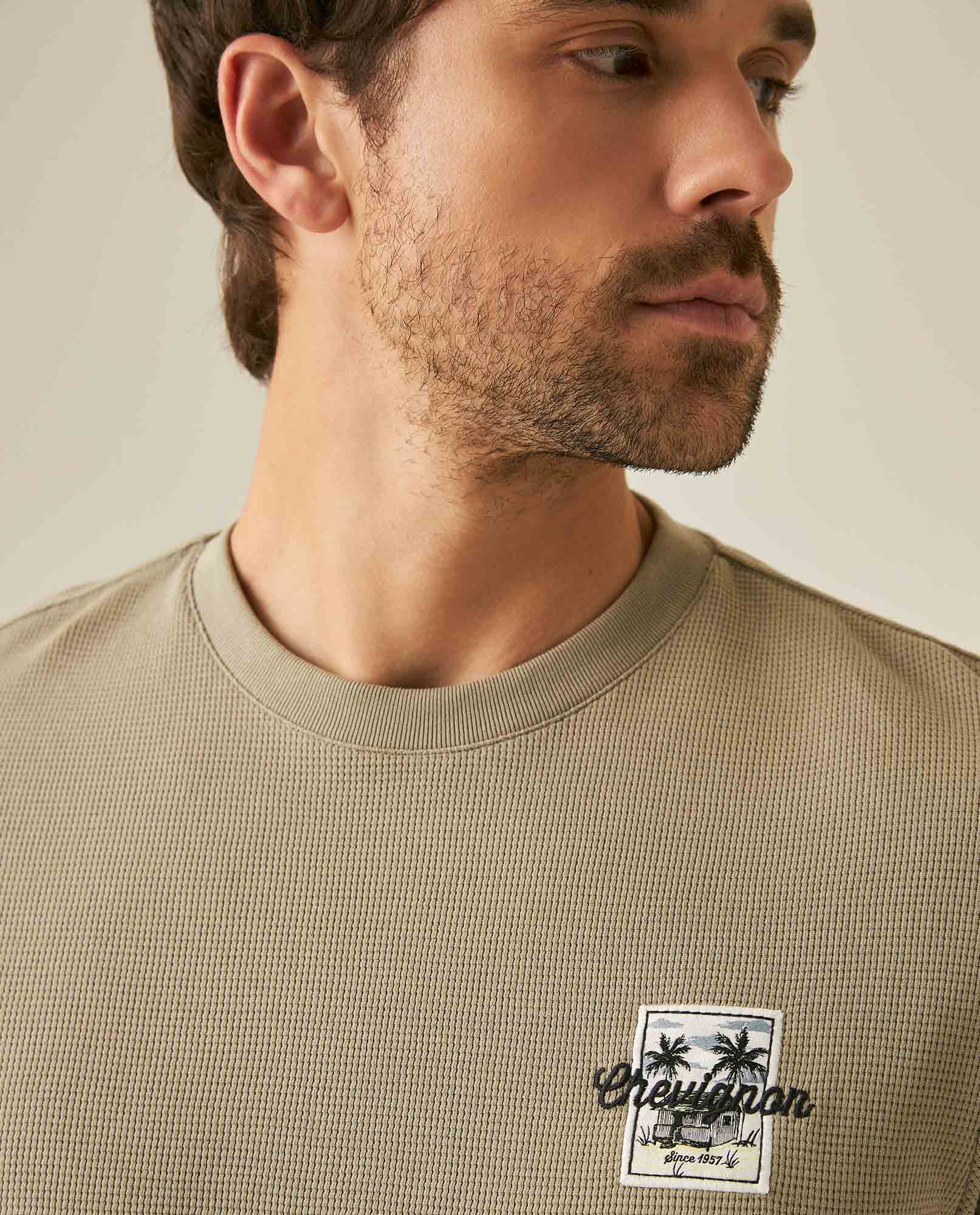 Mens T-Shirt Slim Fit Short Sleeve Cotton Polyester Waffle Texture Chest Embroidery Overlay Label - Green 63_641H006_VER170619_5
