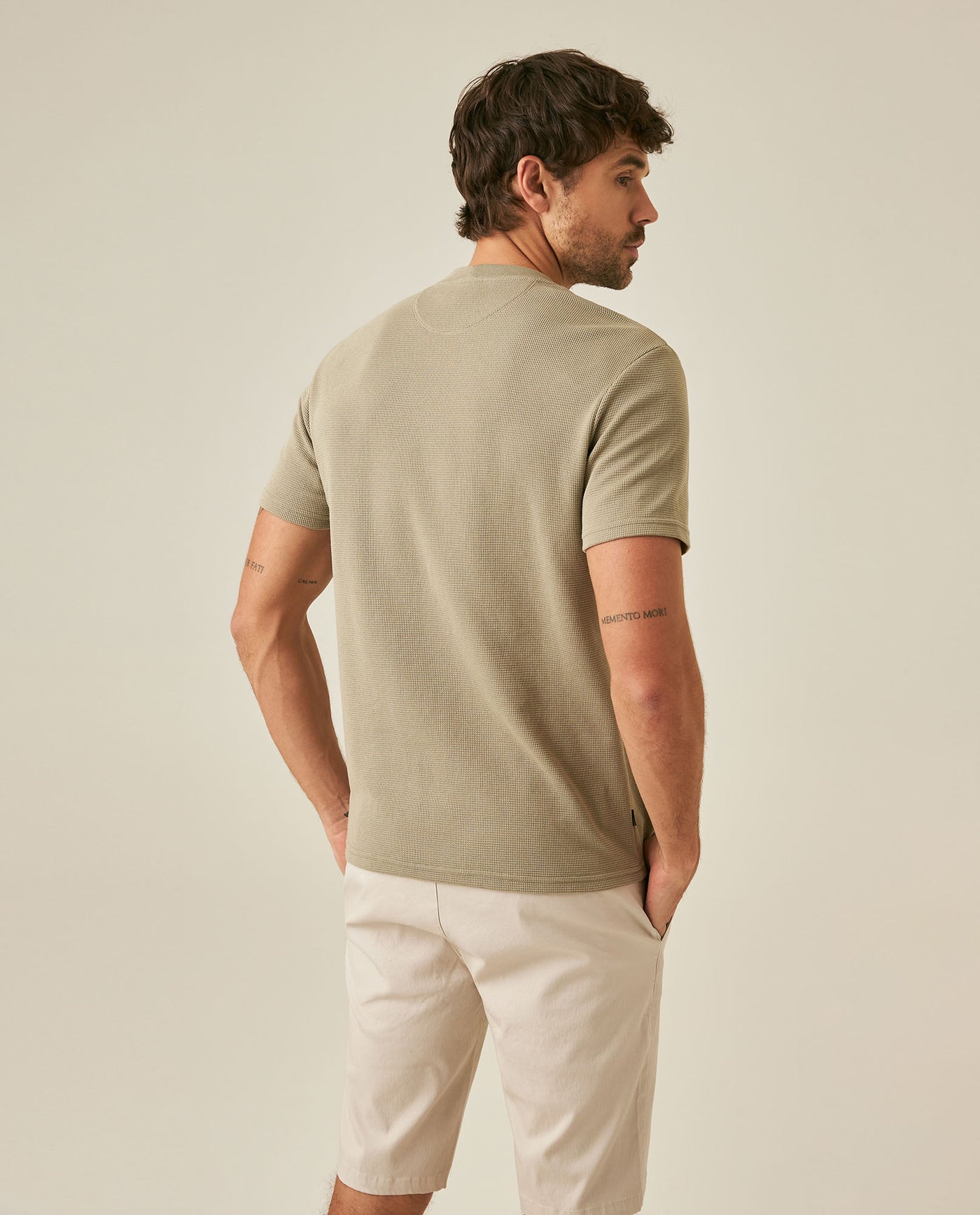 Mens T-Shirt Slim Fit Short Sleeve Cotton Polyester Waffle Texture Chest Embroidery Overlay Label - Green 63_641H006_VER170619_6