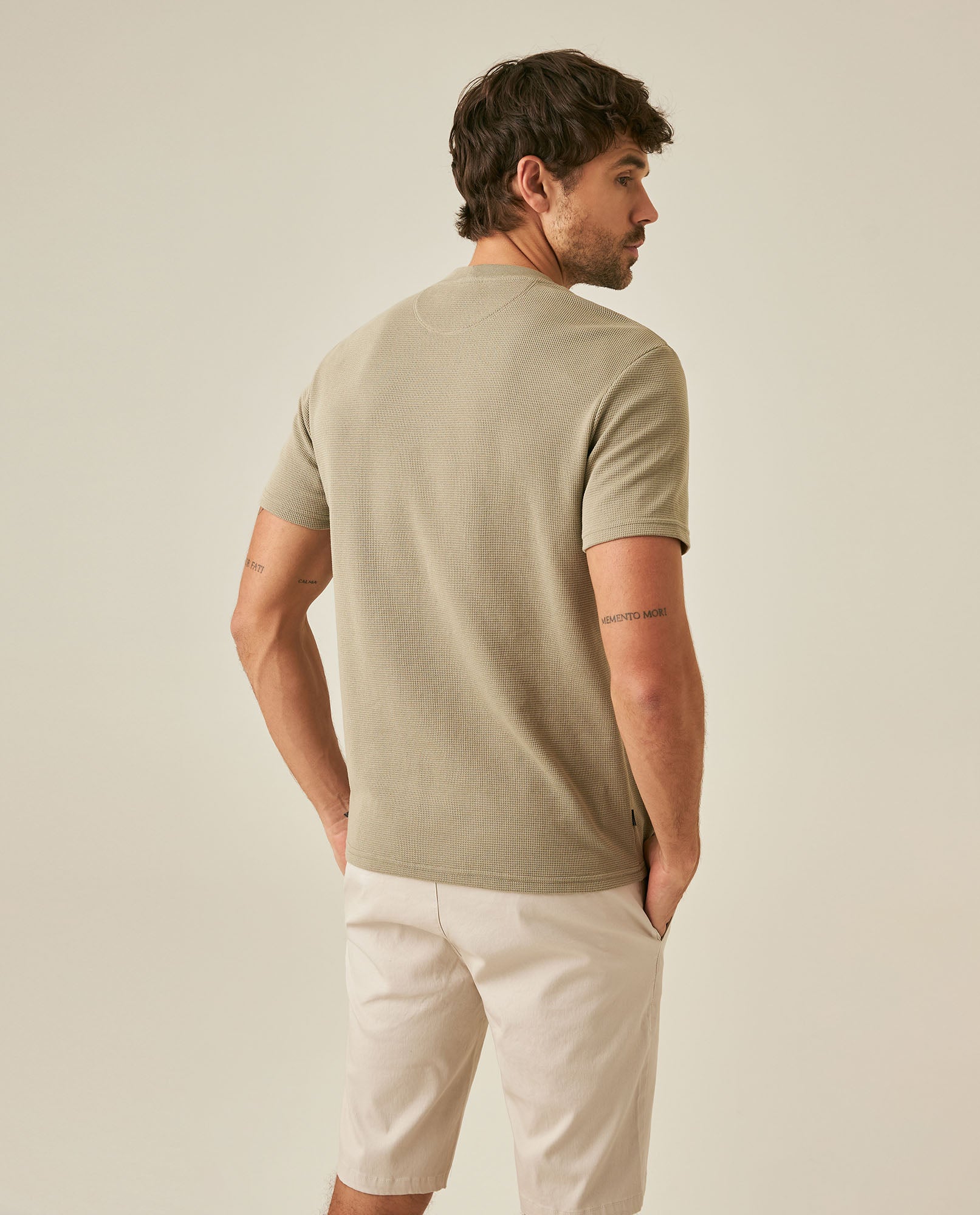 Mens T-Shirt Slim Fit Short Sleeve Cotton Polyester Waffle Texture Chest Embroidery Overlay Label - Green 63_641H006_VER170619_6