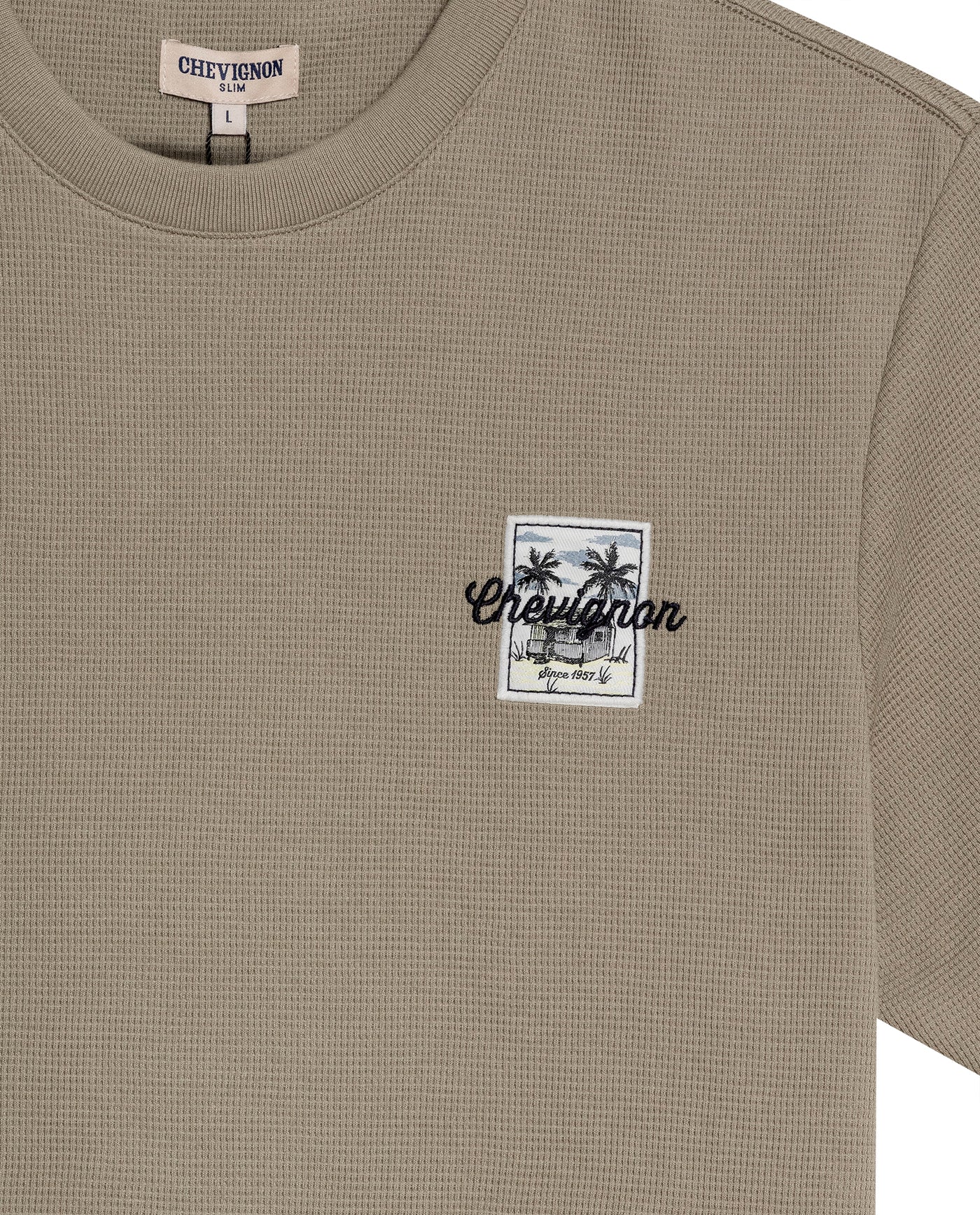 Mens T-Shirt Slim Fit Short Sleeve Cotton Polyester Waffle Texture Chest Embroidery Overlay Label - Green 63_641H006_VER170619_8