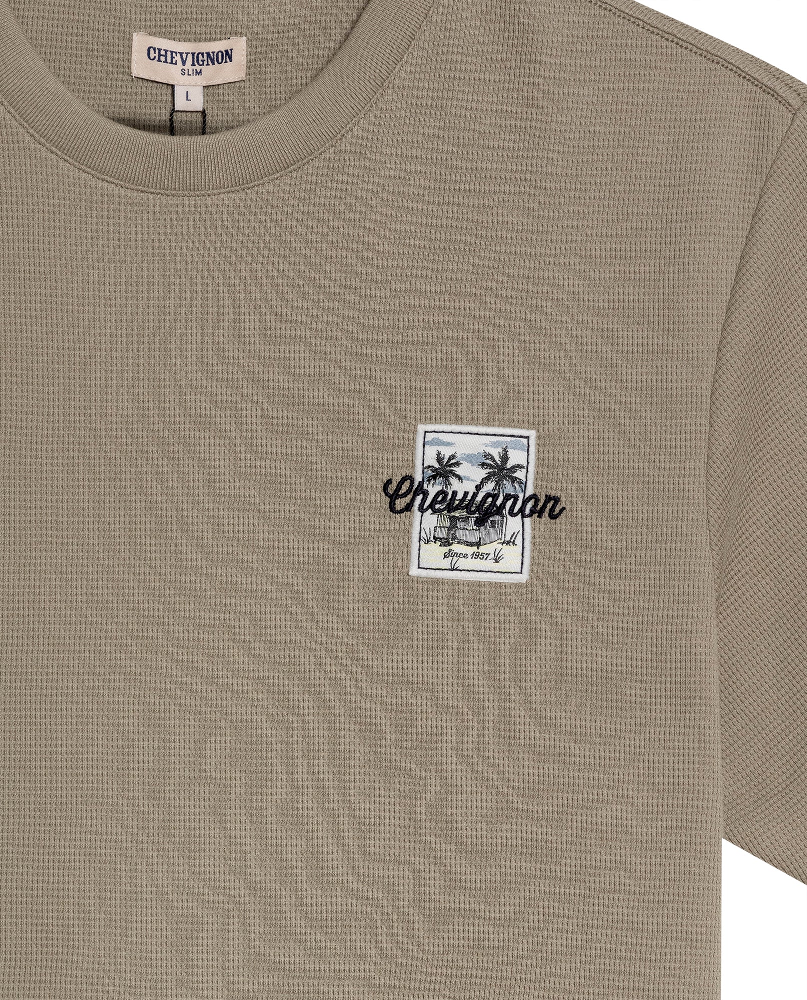 Mens T-Shirt Slim Fit Short Sleeve Cotton Polyester Waffle Texture Chest Embroidery Overlay Label - Green 63_641H006_VER170619_8