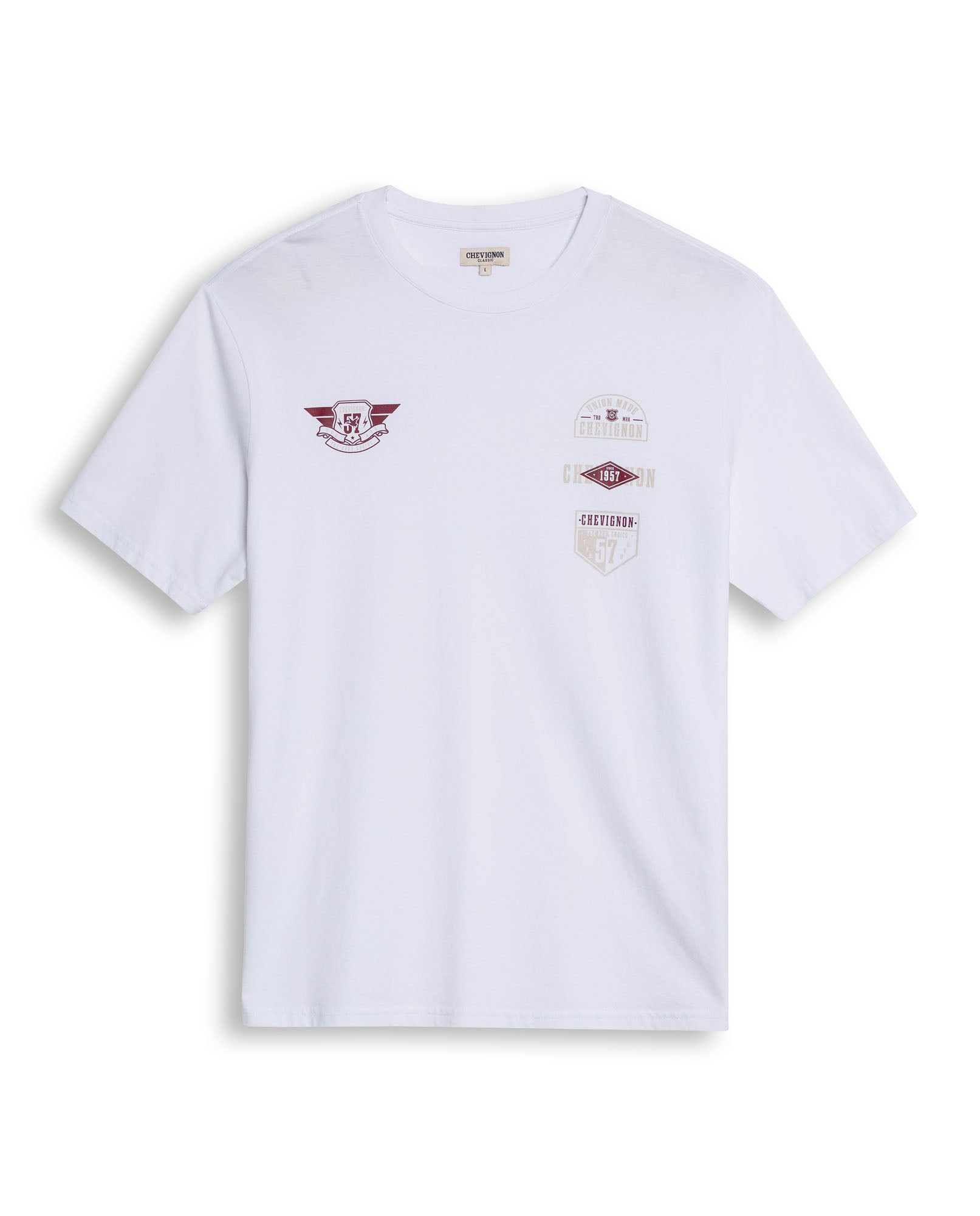 Mens T-Shirt Classic Fit Short Sleeve Cotton Jersey Normalized Patch-Style Graphics - White 63_641H009_BLA110601_3