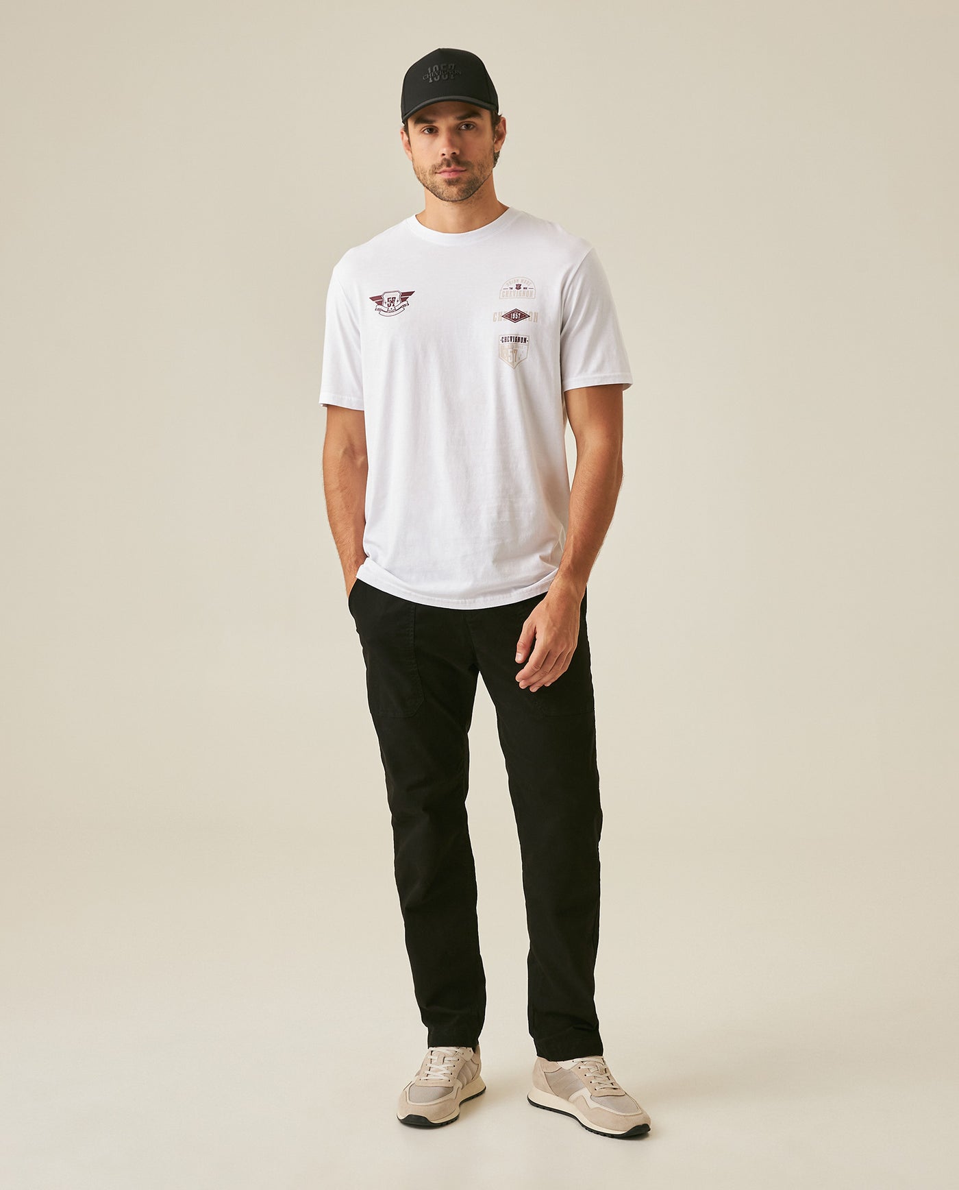 Mens T-Shirt Classic Fit Short Sleeve Cotton Jersey Normalized Patch-Style Graphics - White 63_641H009_BLA110601_4