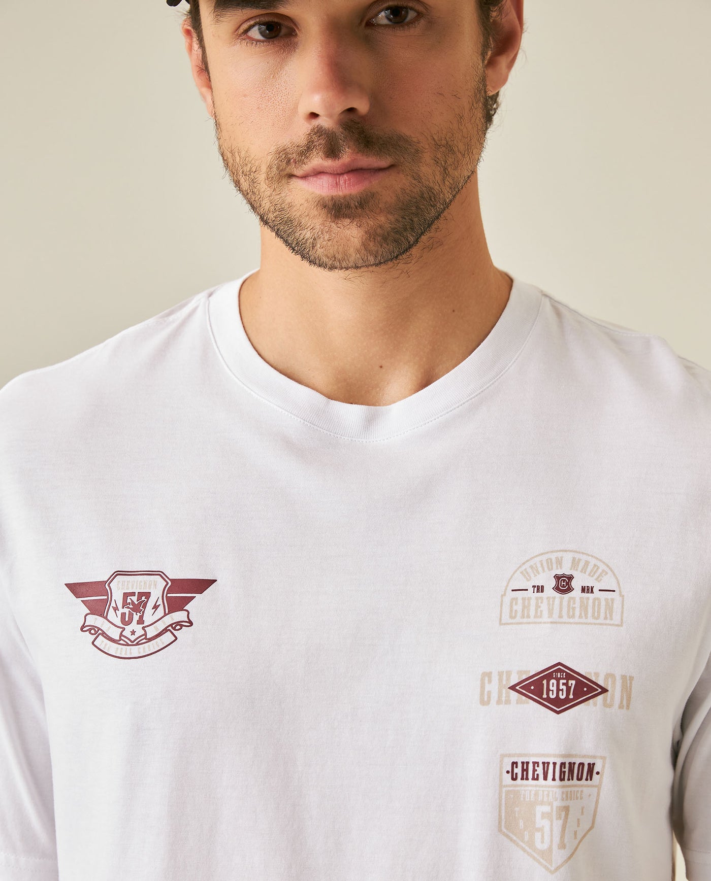 Mens T-Shirt Classic Fit Short Sleeve Cotton Jersey Normalized Patch-Style Graphics - White 63_641H009_BLA110601_5