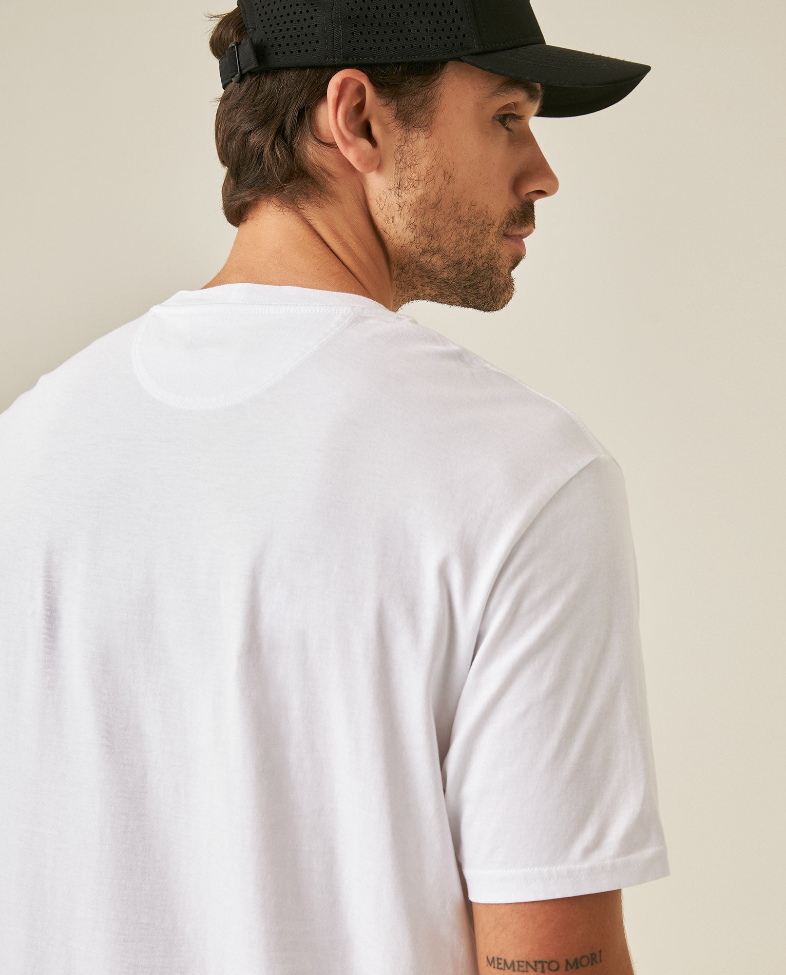 Mens T-Shirt Classic Fit Short Sleeve Cotton Jersey Normalized Patch-Style Graphics - White 63_641H009_BLA110601_7