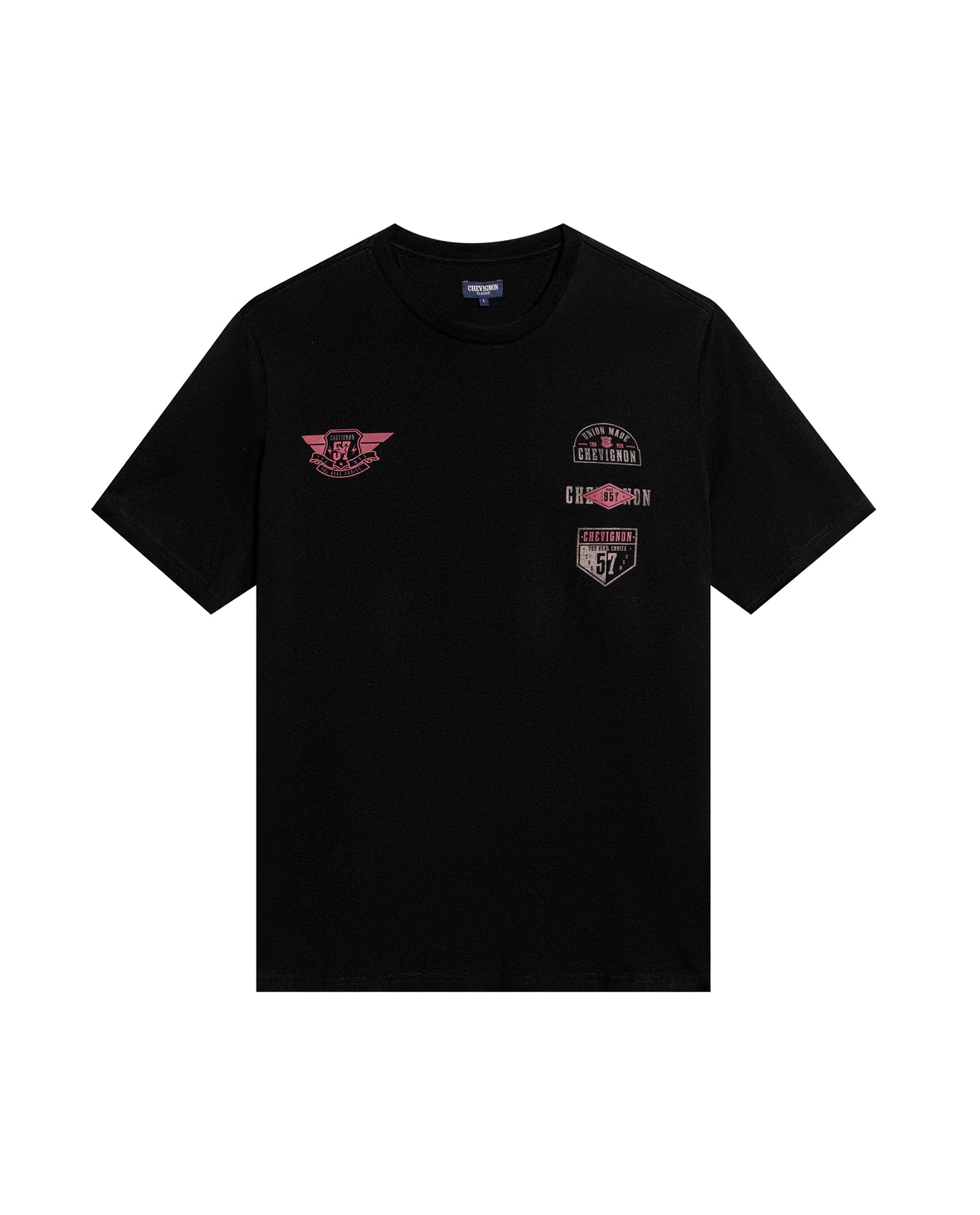 Mens T-Shirt Classic Fit Short Sleeve Cotton Jersey Normalized Patch-Style Graphics - Black 63_641H009_NEG194007_3