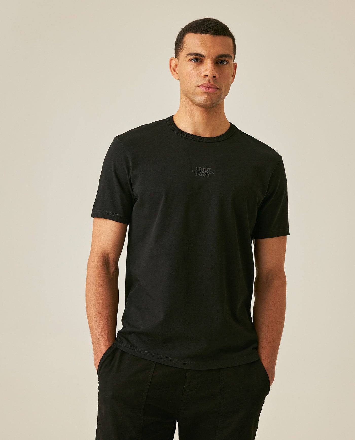 Mens T-Shirt Slim Fit Short Sleeve Cotton Jersey Heavy Mini Central High Density Graphic - Black 63_641H010_NEG194007_0