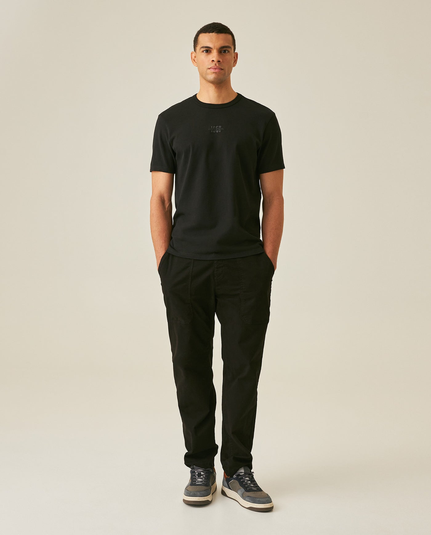 Mens T-Shirt Slim Fit Short Sleeve Cotton Jersey Heavy Mini Central High Density Graphic - Black 63_641H010_NEG194007_4