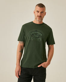Mens T-Shirt Slim Fit Short Sleeve Cotton Jersey Medium Weight Front Localized Graphic - Green 63_641H011_VER180422_0