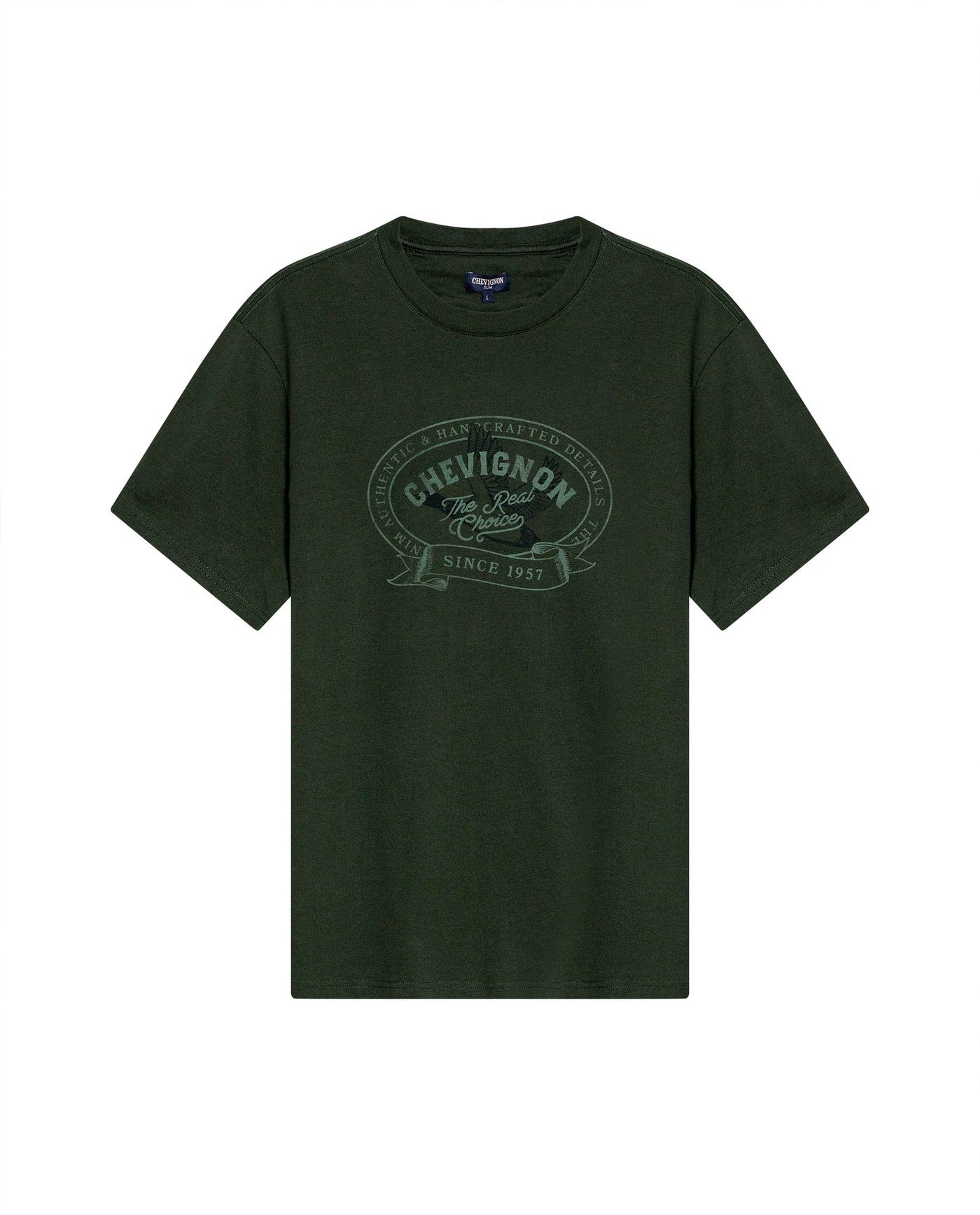 Mens T-Shirt Slim Fit Short Sleeve Cotton Jersey Medium Weight Front Localized Graphic - Green 63_641H011_VER180422_3