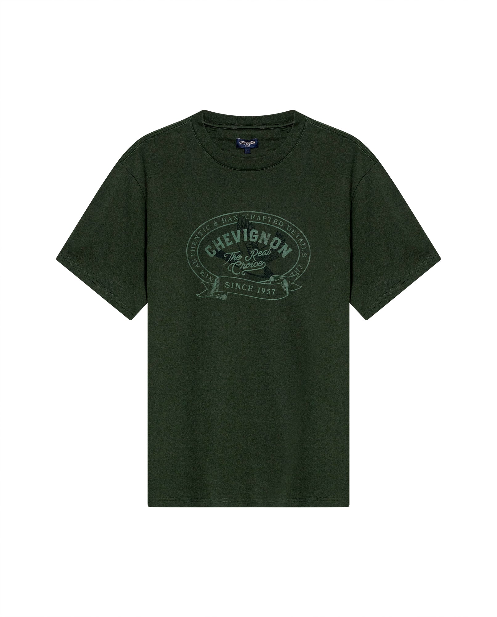 Mens T-Shirt Slim Fit Short Sleeve Cotton Jersey Medium Weight Front Localized Graphic - Green 63_641H011_VER180422_3