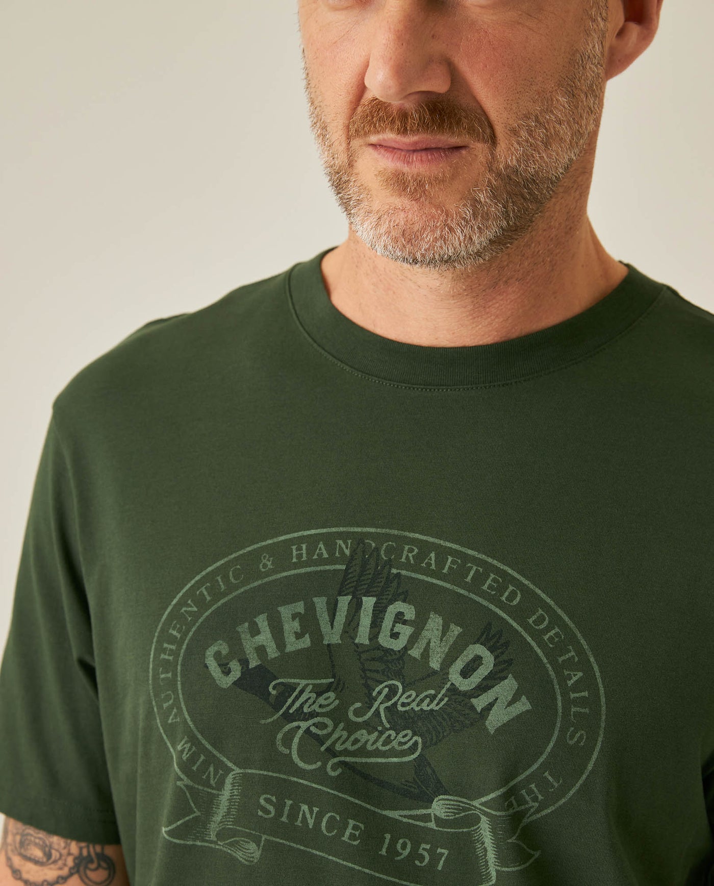 Mens T-Shirt Slim Fit Short Sleeve Cotton Jersey Medium Weight Front Localized Graphic - Green 63_641H011_VER180422_5