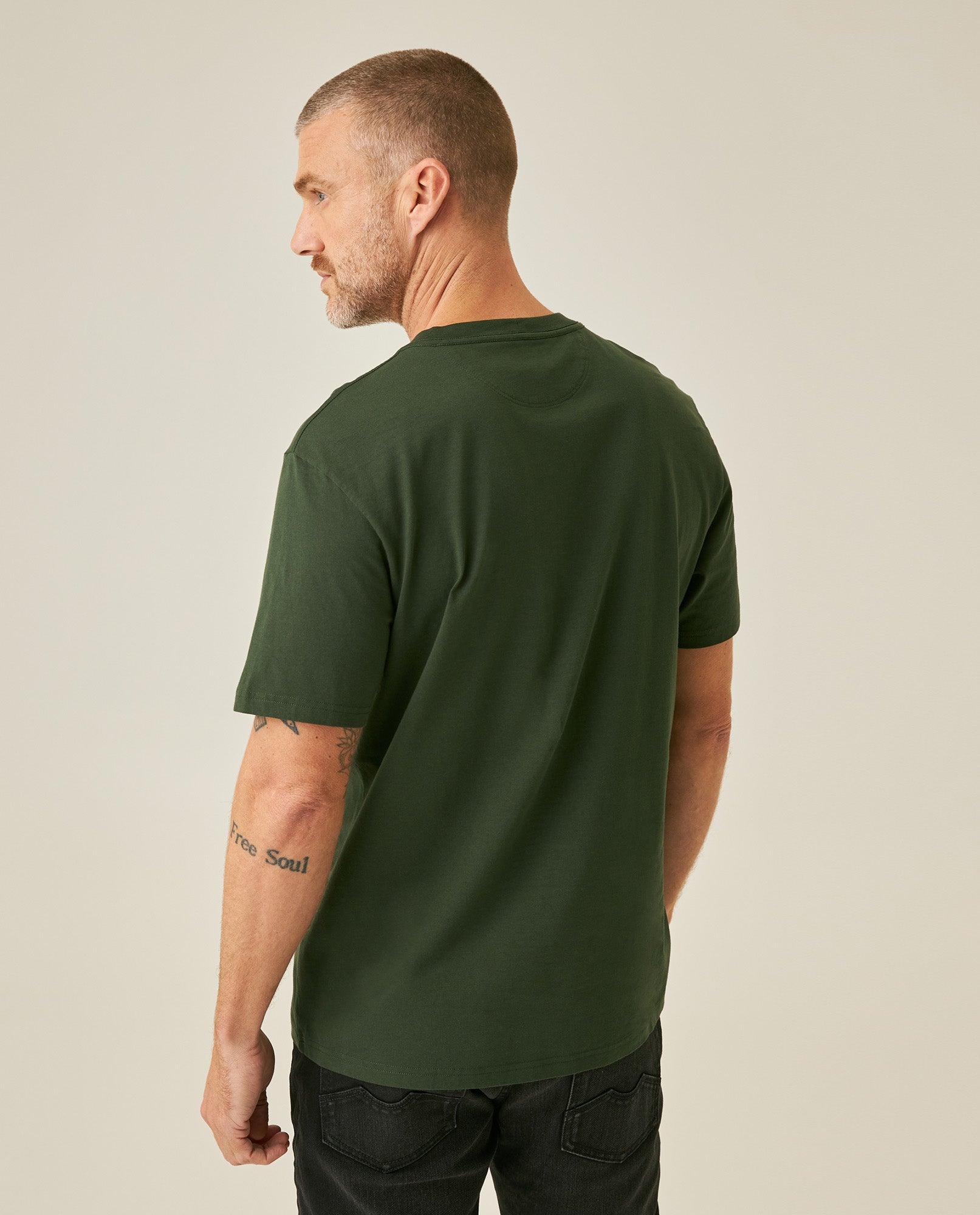 Mens T-Shirt Slim Fit Short Sleeve Cotton Jersey Medium Weight Front Localized Graphic - Green 63_641H011_VER180422_6