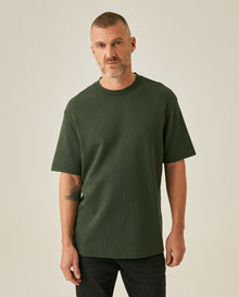 Mens T-Shirt Classic Fit Short Sleeve Cotton Polyester Waffle Texture Distinctive Tactile Dimension - Green 63_641H012_VER190509_0