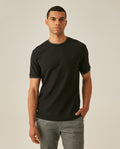 Mens T-Shirt Slim Fit Short Sleeve Cotton Honeycomb Effect Knit Collar Cuffs Refined Structure - Black 63_641H013_NEG194007_0