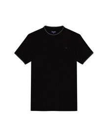 Mens T-Shirt Slim Fit Short Sleeve Cotton Honeycomb Effect Knit Collar Cuffs Refined Structure - Black 63_641H013_NEG194007_3