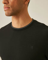 Mens T-Shirt Slim Fit Short Sleeve Cotton Honeycomb Effect Knit Collar Cuffs Refined Structure - Black 63_641H013_NEG194007_5