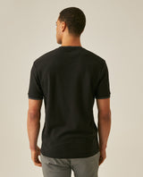 Mens T-Shirt Slim Fit Short Sleeve Cotton Honeycomb Effect Knit Collar Cuffs Refined Structure - Black 63_641H013_NEG194007_6