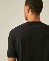 Mens T-Shirt Slim Fit Short Sleeve Cotton Honeycomb Effect Knit Collar Cuffs Refined Structure - Black 63_641H013_NEG194007_7