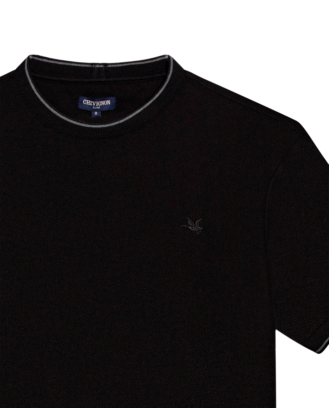 Mens T-Shirt Slim Fit Short Sleeve Cotton Honeycomb Effect Knit Collar Cuffs Refined Structure - Black 63_641H013_NEG194007_8