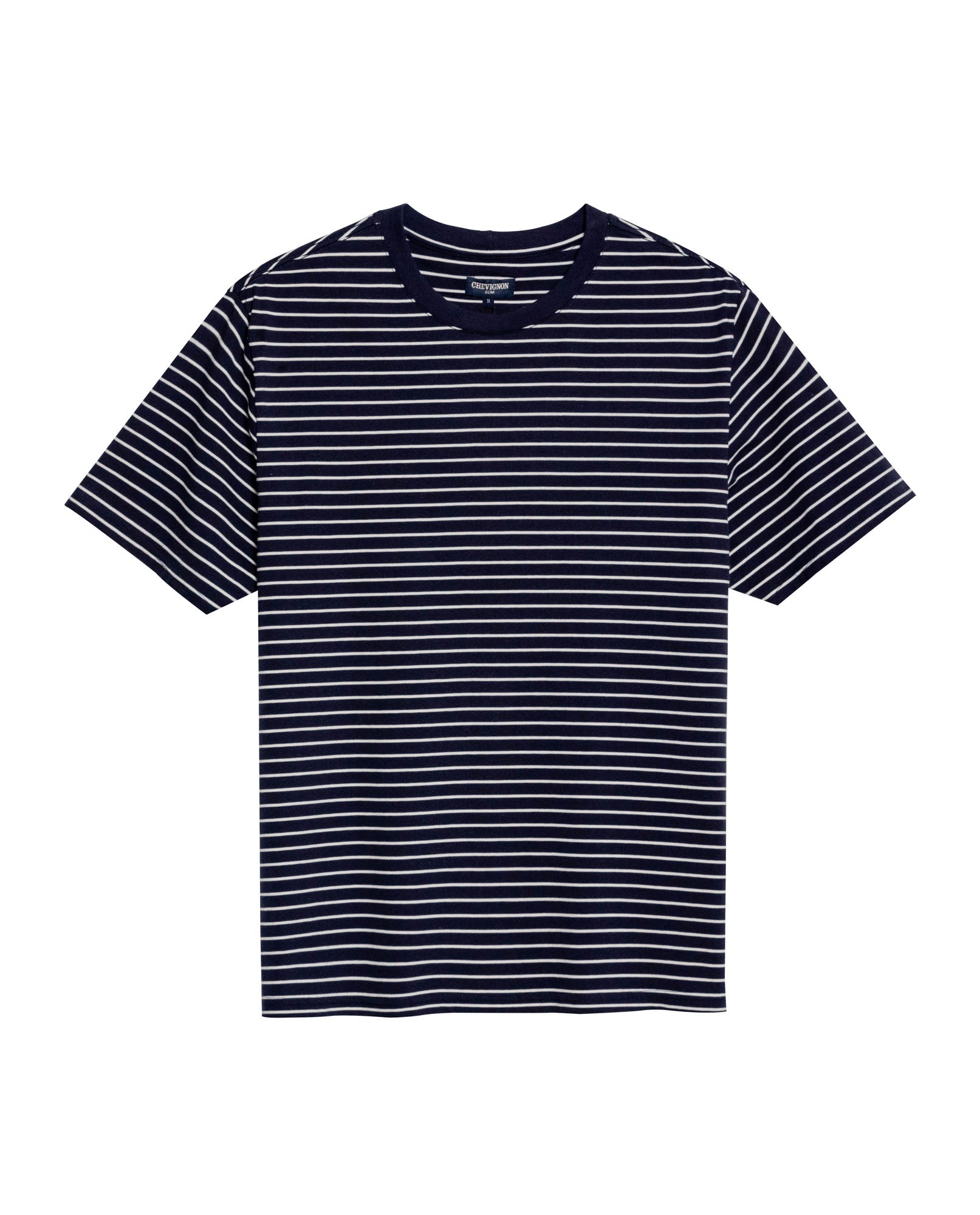 Mens T-Shirt Slim Fit Short Sleeve Cotton Elastane Stripe Fabric Flag Label Side Sleeve Nautical - Blue 63_641H014_AZU193924_3