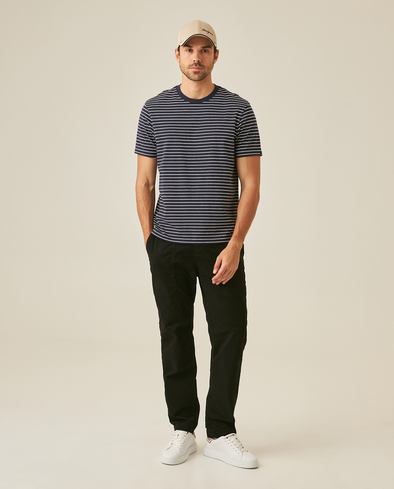 Mens T-Shirt Slim Fit Short Sleeve Cotton Elastane Stripe Fabric Flag Label Side Sleeve Nautical - Blue 63_641H014_AZU193924_4