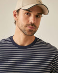 Mens T-Shirt Slim Fit Short Sleeve Cotton Elastane Stripe Fabric Flag Label Side Sleeve Nautical - Blue 63_641H014_AZU193924_5