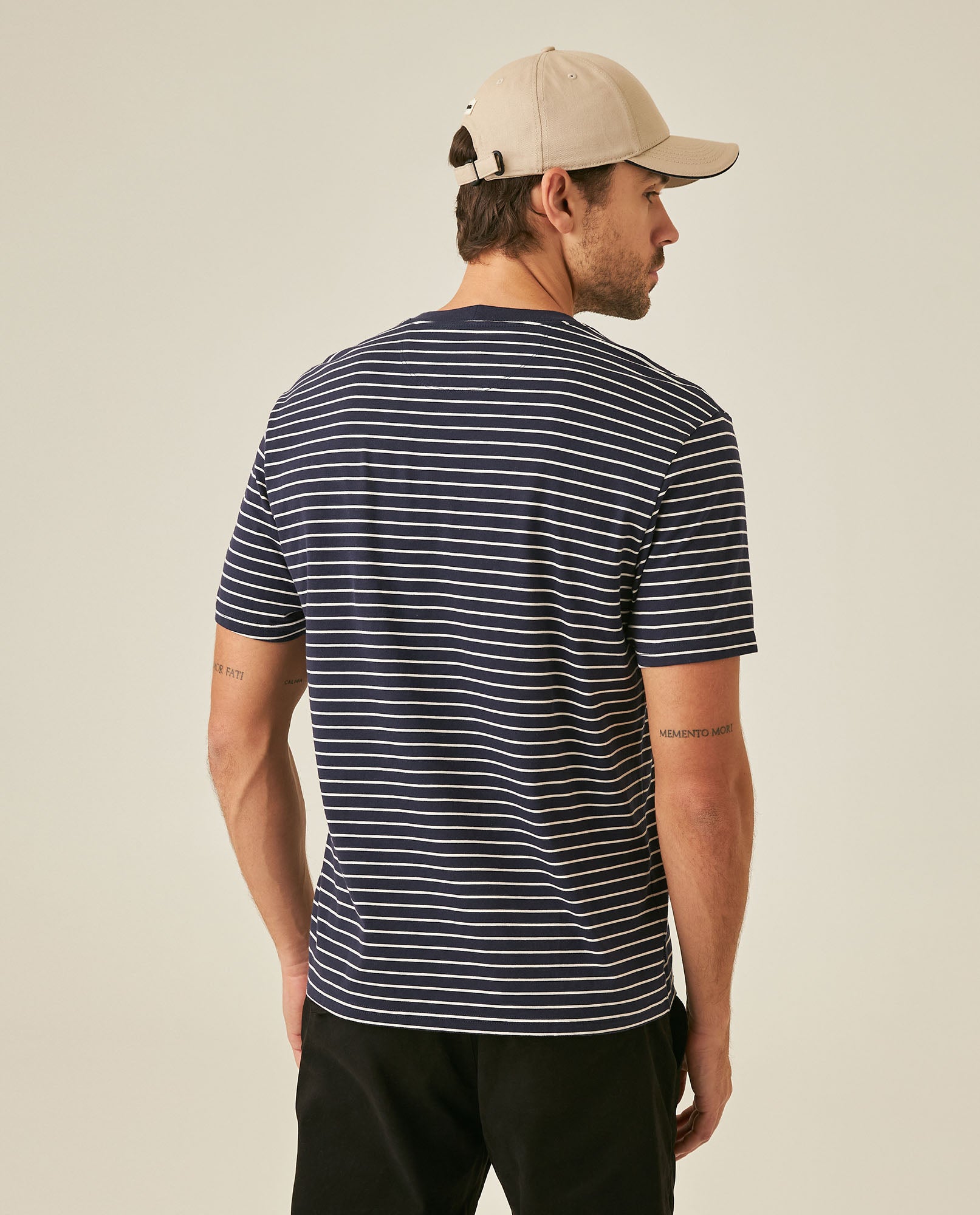 Mens T-Shirt Slim Fit Short Sleeve Cotton Elastane Stripe Fabric Flag Label Side Sleeve Nautical - Blue 63_641H014_AZU193924_6