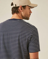 Mens T-Shirt Slim Fit Short Sleeve Cotton Elastane Stripe Fabric Flag Label Side Sleeve Nautical - Blue 63_641H014_AZU193924_7