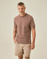 Mens T-Shirt Slim Fit Short Sleeve Cotton Elastane Stripe Fabric Flag Label Side Sleeve Nautical - Brown 63_641H014_CAF191016_0