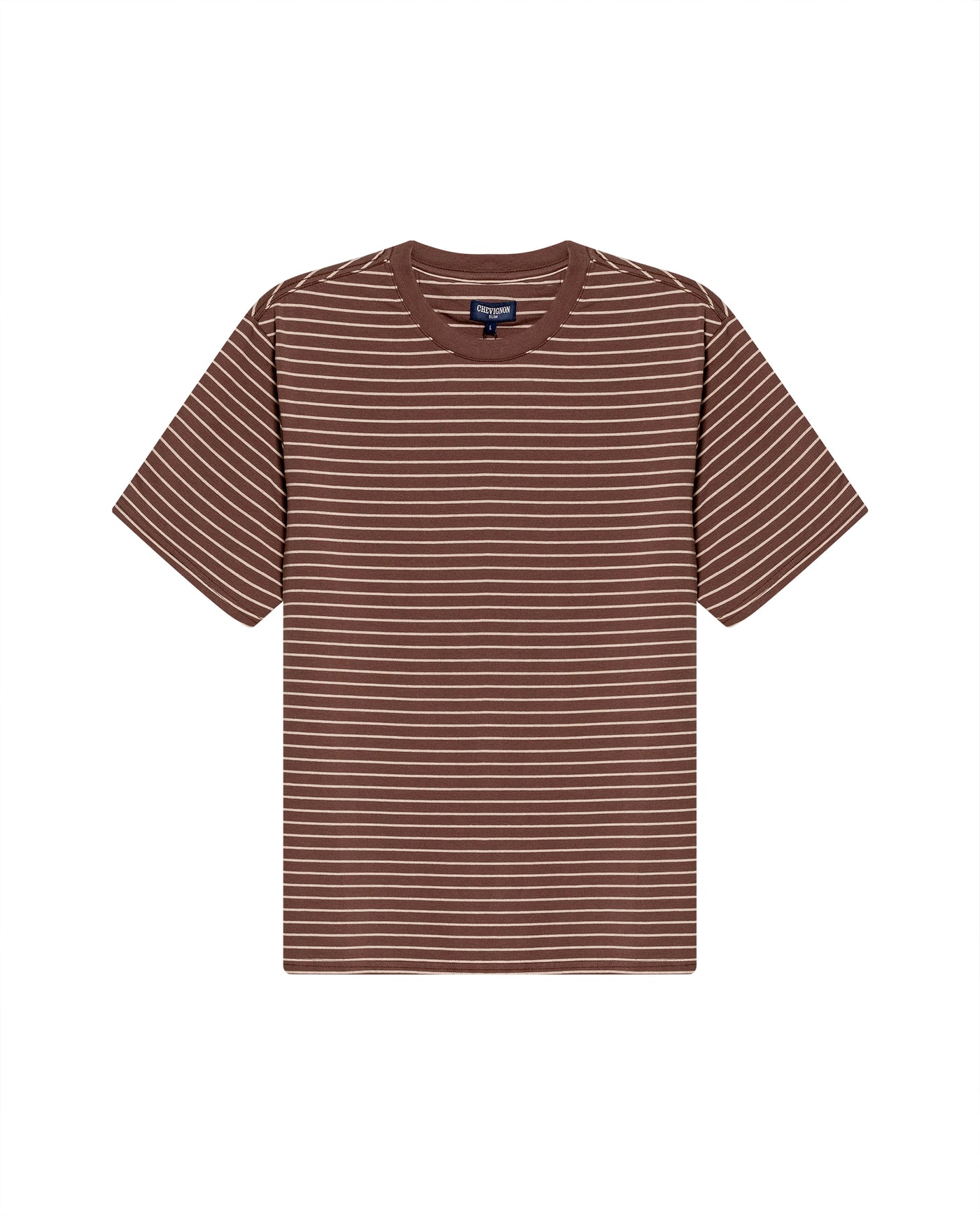 Mens T-Shirt Slim Fit Short Sleeve Cotton Elastane Stripe Fabric Flag Label Side Sleeve Nautical - Brown 63_641H014_CAF191016_3