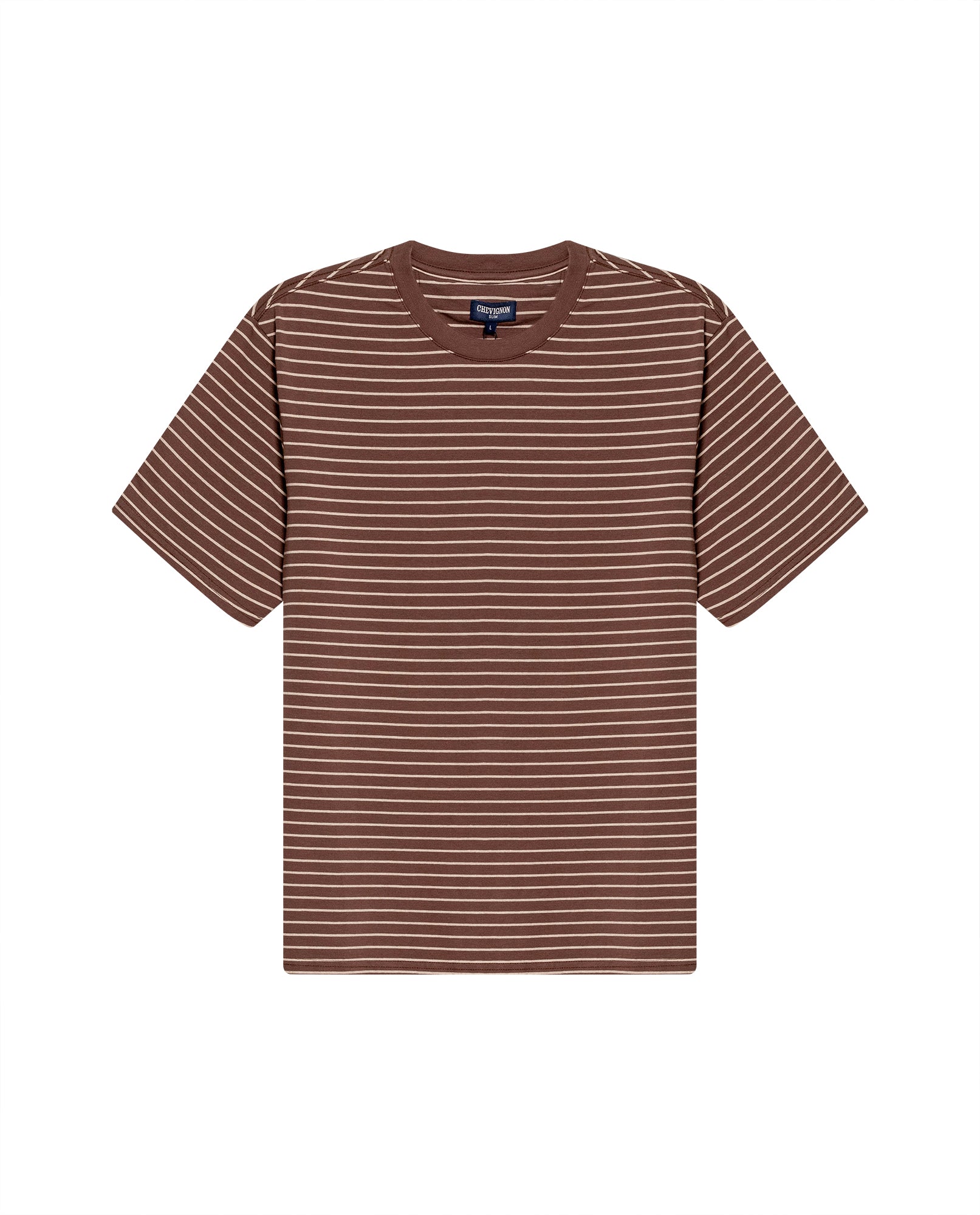 Mens T-Shirt Slim Fit Short Sleeve Cotton Elastane Stripe Fabric Flag Label Side Sleeve Nautical - Brown 63_641H014_CAF191016_3