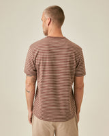 Mens T-Shirt Slim Fit Short Sleeve Cotton Elastane Stripe Fabric Flag Label Side Sleeve Nautical - Brown 63_641H014_CAF191016_6