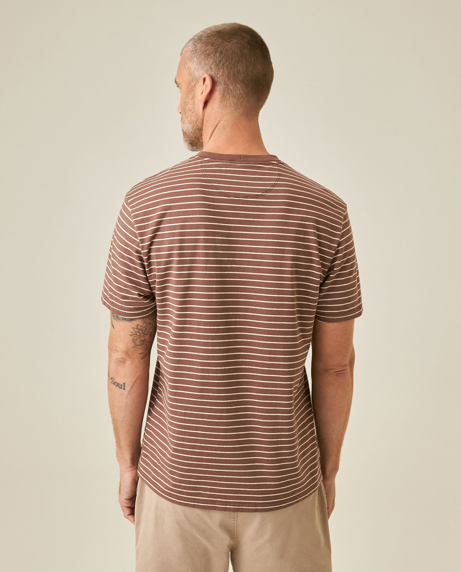 Mens T-Shirt Slim Fit Short Sleeve Cotton Elastane Stripe Fabric Flag Label Side Sleeve Nautical - Brown 63_641H014_CAF191016_6