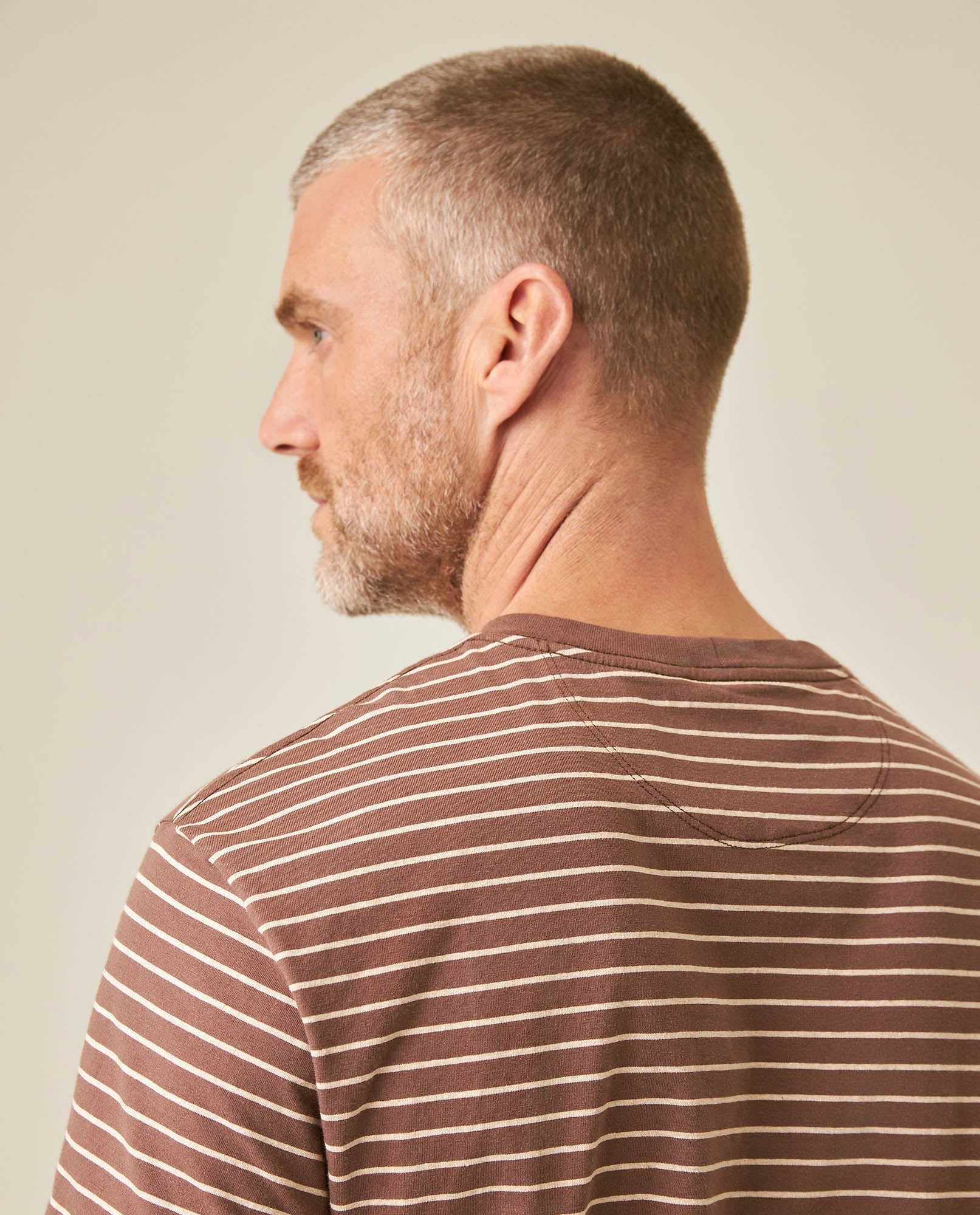 Mens T-Shirt Slim Fit Short Sleeve Cotton Elastane Stripe Fabric Flag Label Side Sleeve Nautical - Brown 63_641H014_CAF191016_7