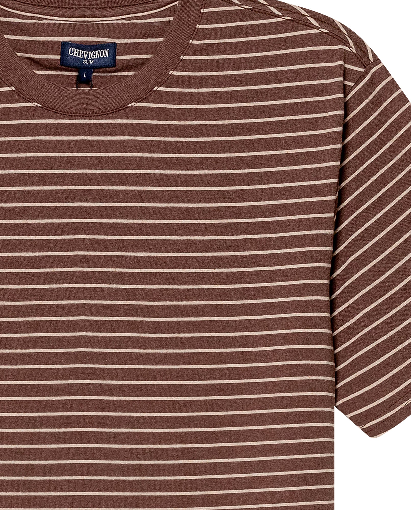 Mens T-Shirt Slim Fit Short Sleeve Cotton Elastane Stripe Fabric Flag Label Side Sleeve Nautical - Brown 63_641H014_CAF191016_8