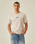 Mens T-Shirt Slim Fit Short Sleeve Cotton Jersey Double Knit Discreet Central Summer Graphic Side Vents - Beige 63_641H015_BEI140002_0