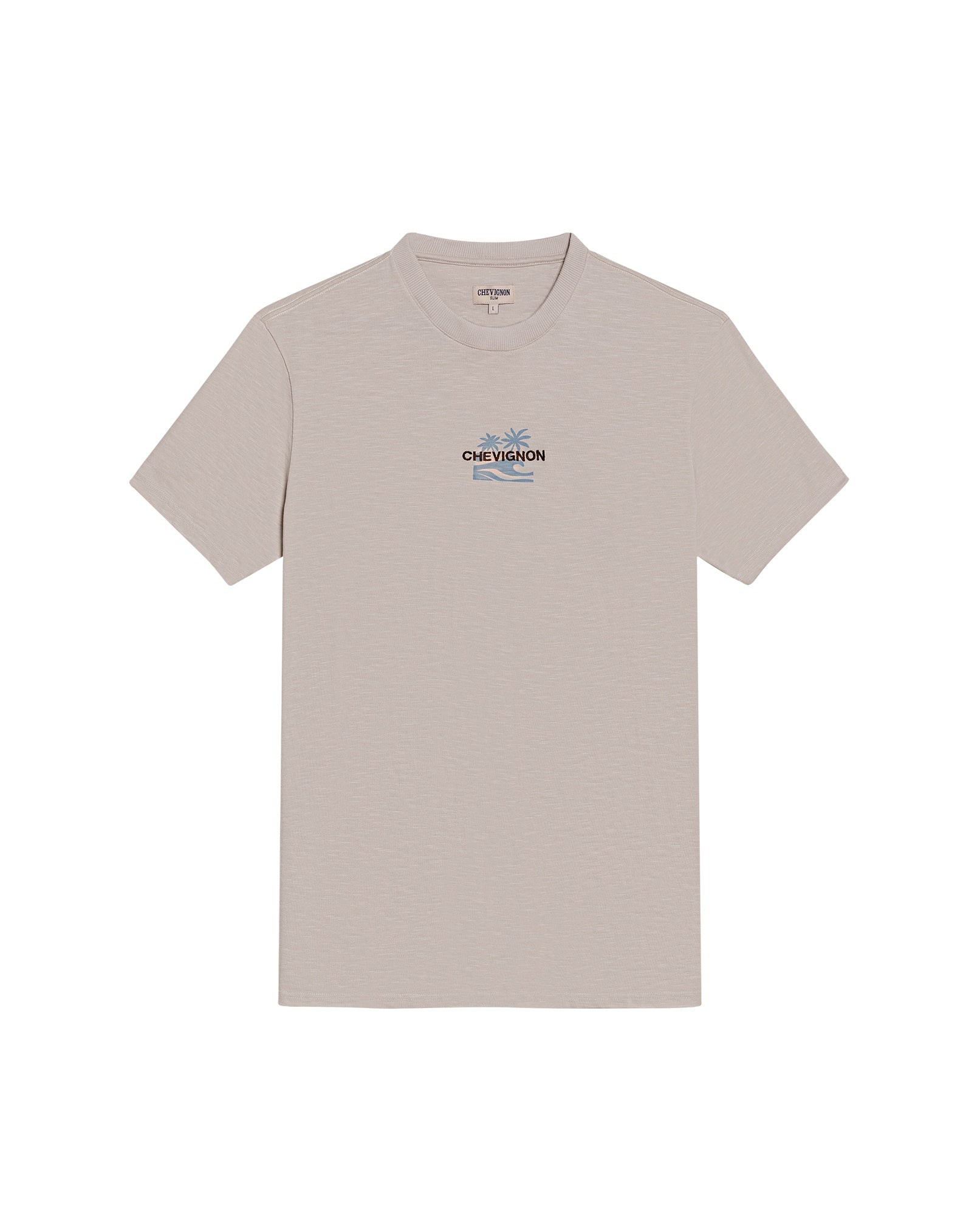 Mens T-Shirt Slim Fit Short Sleeve Cotton Jersey Double Knit Discreet Central Summer Graphic Side Vents - Beige 63_641H015_BEI140002_3