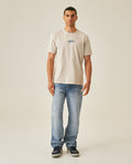 Mens T-Shirt Slim Fit Short Sleeve Cotton Jersey Double Knit Discreet Central Summer Graphic Side Vents - Beige 63_641H015_BEI140002_4