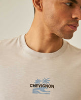Mens T-Shirt Slim Fit Short Sleeve Cotton Jersey Double Knit Discreet Central Summer Graphic Side Vents - Beige 63_641H015_BEI140002_5