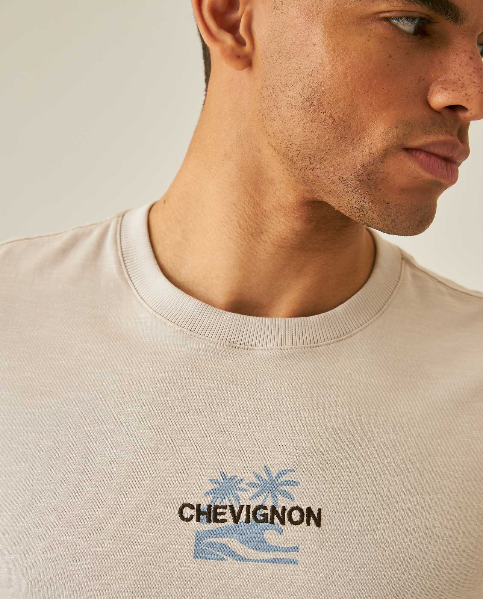 Mens T-Shirt Slim Fit Short Sleeve Cotton Jersey Double Knit Discreet Central Summer Graphic Side Vents - Beige 63_641H015_BEI140002_5