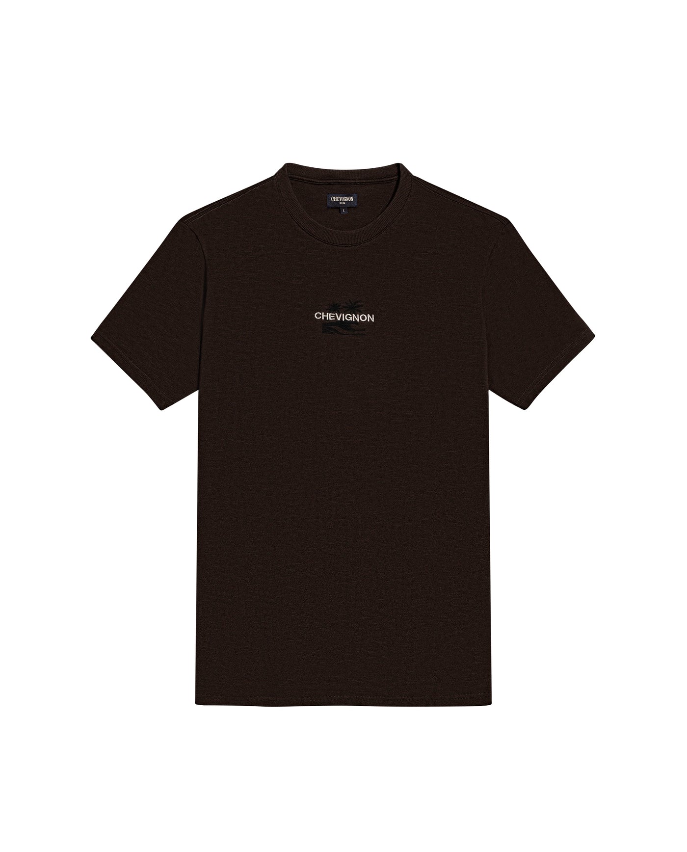 Mens T-Shirt Slim Fit Short Sleeve Cotton Jersey Double Knit Discreet Central Summer Graphic Side Vents - Brown 63_641H015_CAF191016_3