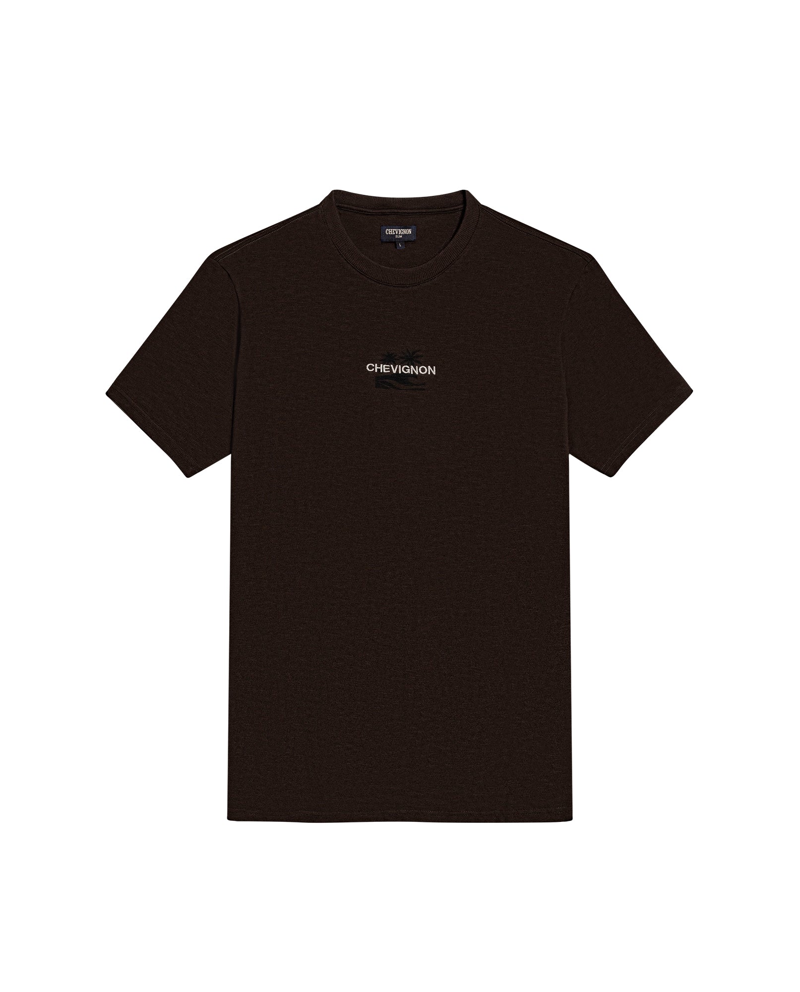 Mens T-Shirt Slim Fit Short Sleeve Cotton Jersey Double Knit Discreet Central Summer Graphic Side Vents - Brown 63_641H015_CAF191016_3