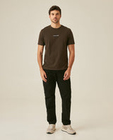 Mens T-Shirt Slim Fit Short Sleeve Cotton Jersey Double Knit Discreet Central Summer Graphic Side Vents - Brown 63_641H015_CAF191016_4